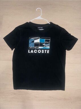 Lacoste Black Graphic Logo Tee Listed Size XL but Fits Like L.